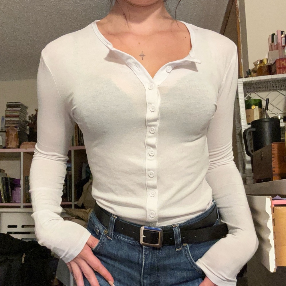 zara white button up long sleeve top